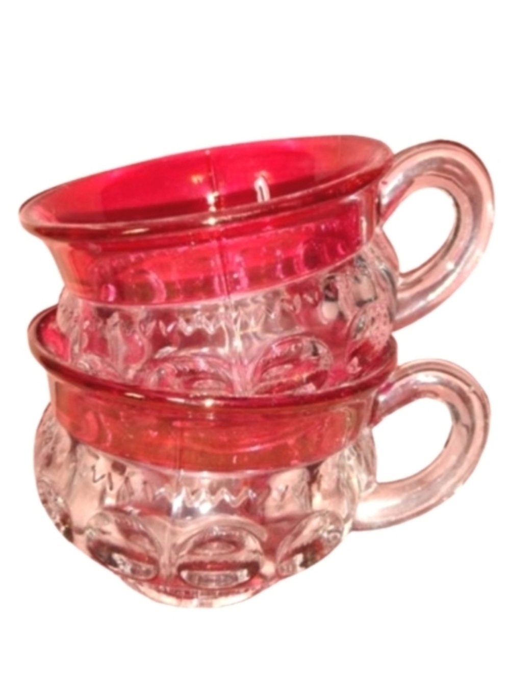 Heavy Cup Vintage King Crown Red Flash Thumbprint Cups Set Tiffin Indiana Glass